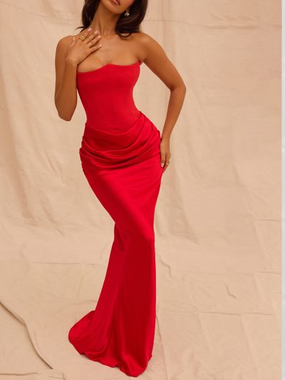 Slim Tube Top Long Dress Sexy Fashion Bandeau Backless Party Evening Dresses